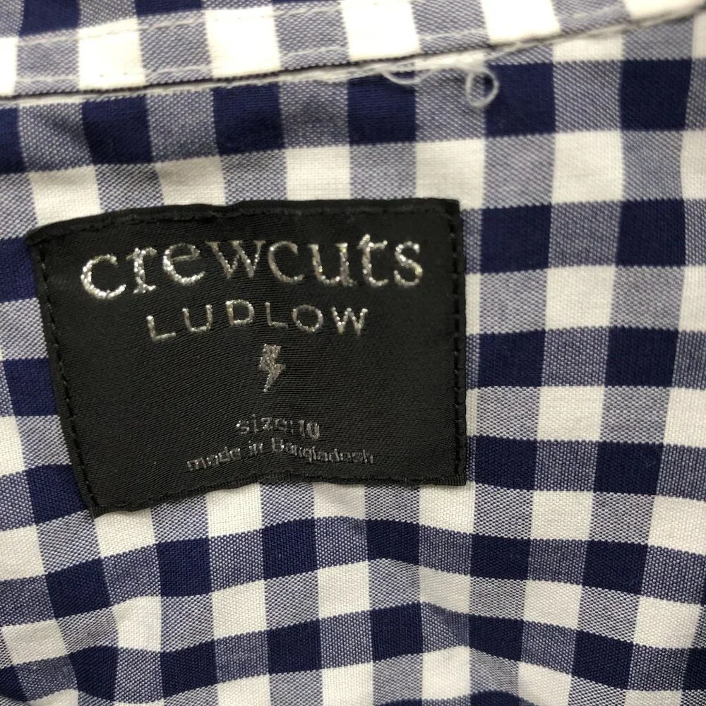 Crewcuts Ludlow‎ Shirt Boys Size 10 Long Sleeve Blue White Gingham Check